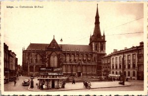 VINTAGE POSTCARD ST. PAUL'S CATHEDRAL AND STREET SCENE AT LIEGE VELGIUM 1940's