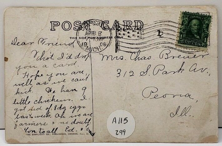 1906 RPPC Who Says I'm Scart Little Boy 1908 Mich to Peona ILL Postcard E4