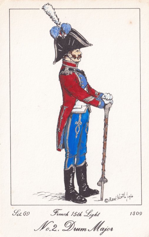 French 15th Light Regiment Drum Major Napoleonic War Soldier 1811 PB Postcard