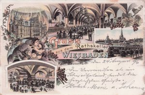 Gruss Aus Rathskeller Wiesbaden Germany Monkeys Zoo Old Postcard