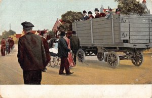 Germany A Walk in Town Baby Crib Truck vintage postcard B962