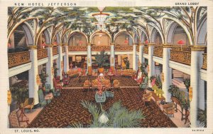 St. Louis Missouri 1940s Postcard New Hotel Jefferson Grand Lobby