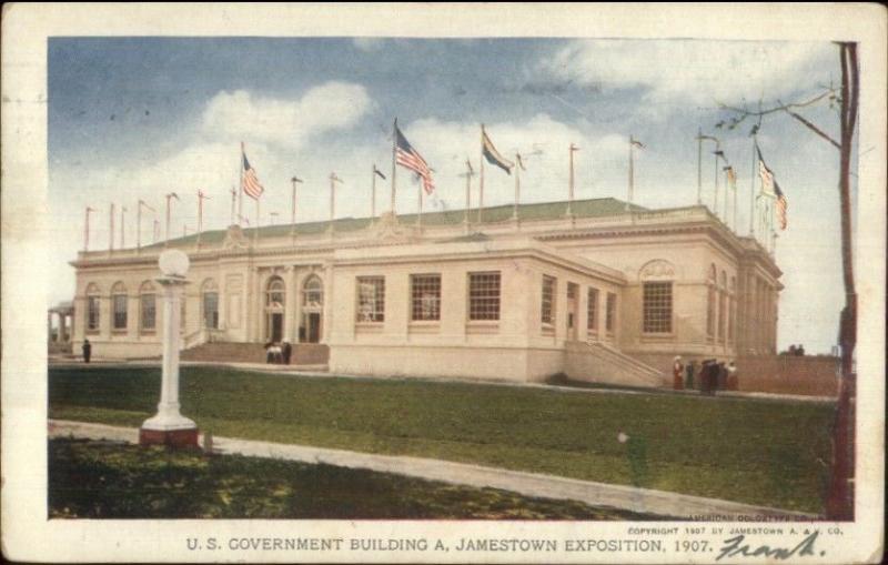 1907 Jamestown Expo #181 Gov't Bldg Used w/ Expo Cancel Postcard/Cover