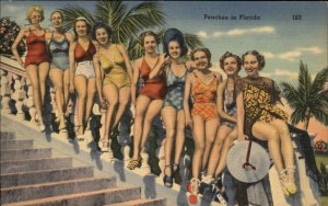 Florida Bathing Beauty Women Colorful Swimsuits Linen Postcard
