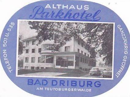 GERMANY BAD DRIBURG ALTHAUS PARKHOTEL VINTAGE LUGGAGE LABEL