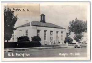 Rugby North Dakota ND Postcard RPPC Photo US Post Office Building Car 1960