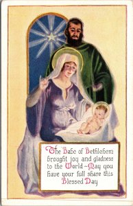 Vtg Baby Jesus Joseph Mary Babe of Bethlehem Religious 1910s Embossed Postcard