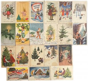 Lot 20 folk & traditions Christmas tree related greetings postcards all Hungary