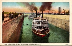 Iowa Keokuk First Boats Going Through Government Locks Curteich