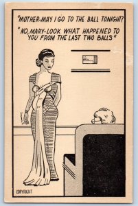 c1910's Risque Pregnant Woman Mother May I go To The Ball Tonight Postcard
