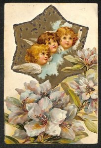 CHRISTMAS HOLIDAY CHILDREN ANGELS FLOWERS TILMANSTONE ENGLAND POSTCARD 1905