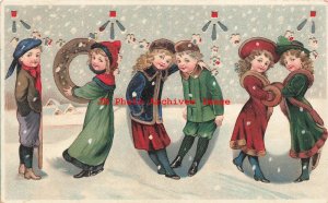New Year, Hold to Light, 1908 Children in Snow, HTL