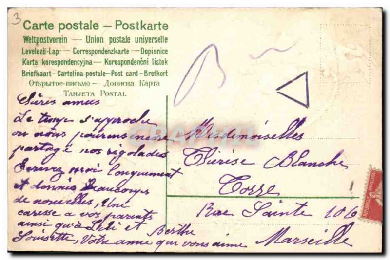 Old Postcard Fantasy Flowers Harp