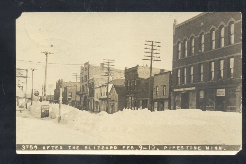 RPPC PIPESTONE MNNESOTA 1910 BLIZZARD DOWNTOWN STREET REAL PHOTO POSTCARD