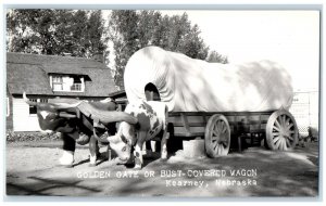 Golden Gate Or Bust Covered Wagon Kearney Nebraska NE RPPC Photo Postcard