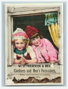 1880's W. J. Frederick & Bro. Clothiers Adorable Girls Looking Out Window P175 