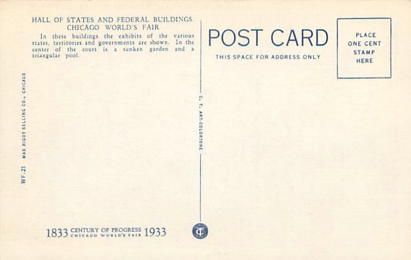 1933 Chicago World's Fair Hall of States &b Federal Bldgs Linen Postcard...