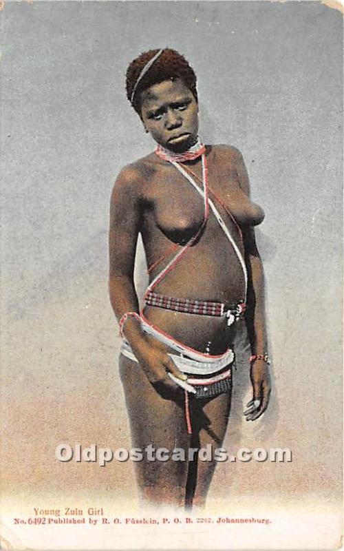 Young Zulu Girl African Nude Writing on back light crease, small tear top edg...