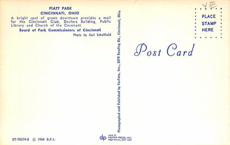 Piatt Park Cincinnati, Ohio OH Postcard