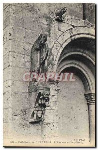 Postcard Old Cathedral of Chartres The Donkey who watches detail