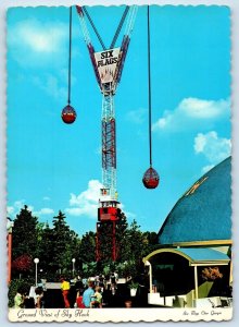 c1960 Six Flags Georgia Postcard Ground View Sky Hook Panoramic Amusement Park