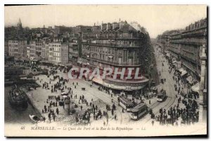 Old Postcard Marseille Quai du Port and Rue de la Republique