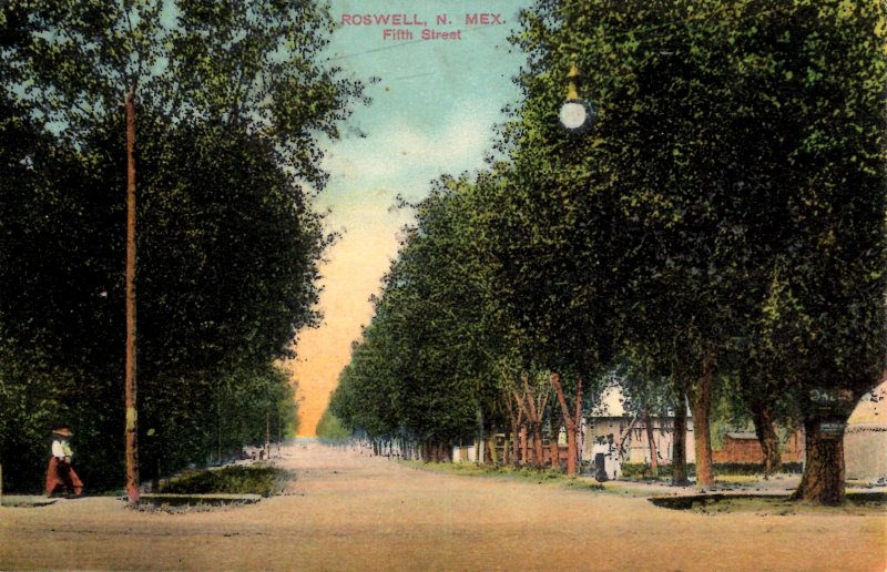 Roswell, New Mexico - Taking a walk on tree-lined Fifth Street - c1908
