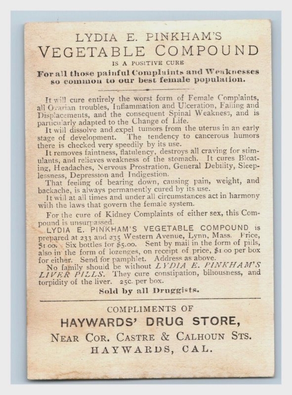 1880s Lydia E. Pinkham's Vegetable Compound Haywards CA Drug Store P193