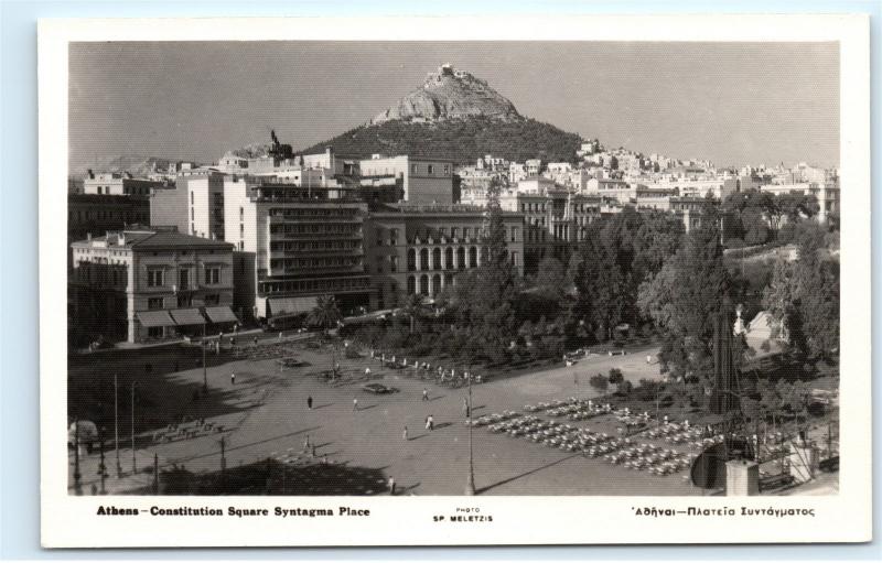 *Athens Greece Constitution Square Syntagma Place Town View Vintage Postcard C80