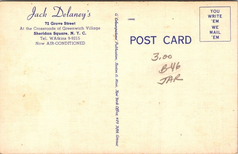 Jack Delaneys Our Hay Loft Greenwich Village New York City Linen Postcard