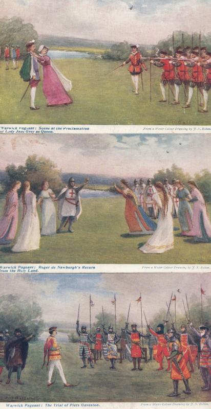 Warwick Pageant incl Lady Jane Grey Piers Gaveston 3x Antique Postcard s