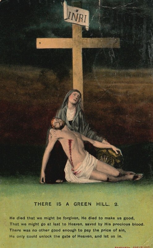 Vintage Postcard 1910's Jesus Died On Cross Religious Portrait There Is A Green