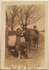 1900s Woman with  Horse and Dog RPPC Real Postcard Dress Sidesaddle AZO 