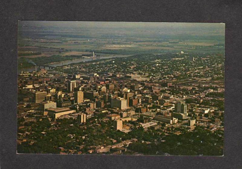 NE  Aerial View Omaha Nebraska Skyline Buildings Missouri River Postcard