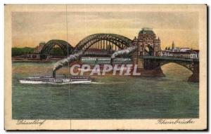 Postcard Old Rheinbrichee Dusseldorf Boat