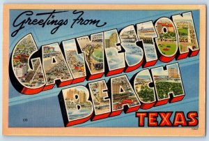 Galveston Beach Texas TX Postcard Large Letter Greetings Landmarks 1943 Vintage
