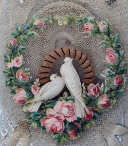 Rare 1800's Bridal Embossed Envelope Paper Lace Dresden Doves Roses Heart
