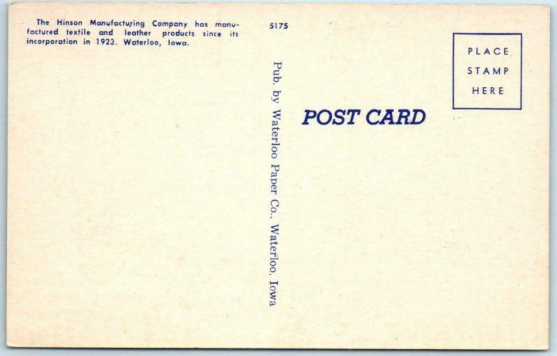 WATERLOO, Iowa  IA  ~ HINSON MANUFACTURING COMPANY c1940s Linen  Postcard