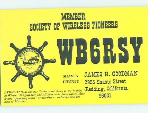 Pre-1980 RADIO CARD - CB HAM OR QSL Redding California CA AH2085