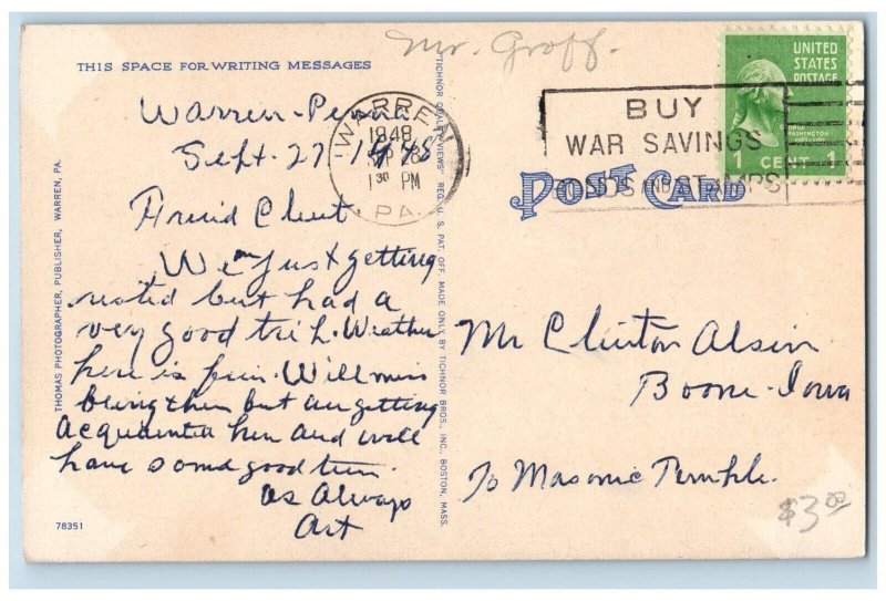 Warren Pennsylvania Postcard Armory Municipal Building Evangelical Church 1948