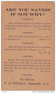 Are You Saved? If Not Why?, Biblical Scriptures, For Sale by N. H. Gosnell,...