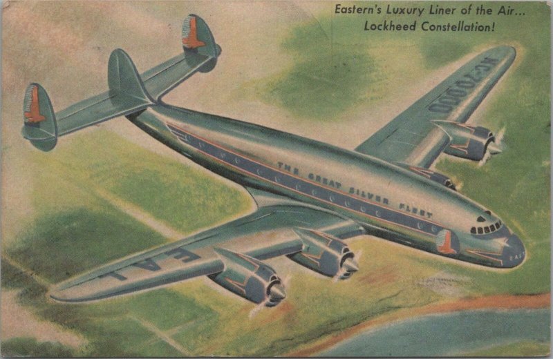 Postcard Airplane Eastern's Luxury Liner Lockheed Constellation 1952