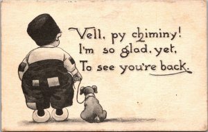 Dutch Kids Boy With Dog Vell Py Chiminy I'm Glad To See You're Back...