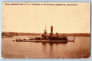 1910 Bremerton Washington Postcard Naval Reserve USS Cheyenne Stream Steamer