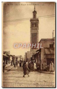 Old Postcard Tunisia Tunis Street and Mosque of Sidi El Bechir