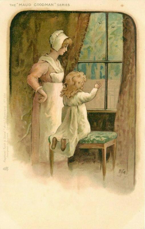 Maud Goodman Series Tucks #824 Postcard. Mother & Daughter Looking Out Of Window