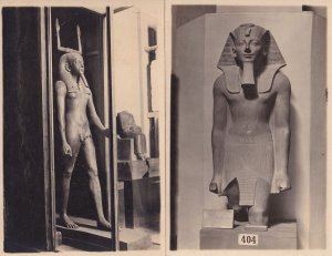 Egyptian Museum 2x Antique Statue Exhibits Real Photo Postcard s