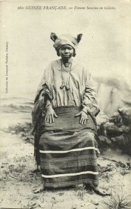 PC CPA FRENCH GUINEA, FEMME SOUSSOU EN TOILETTE, Vintage Postcard (b21006)