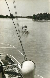 Sailing vessels navigation related postcard Romania Galati harbor ship cruiser