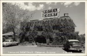 Cameron AZ Hotel Court & Old Cars Real Photo Postcard